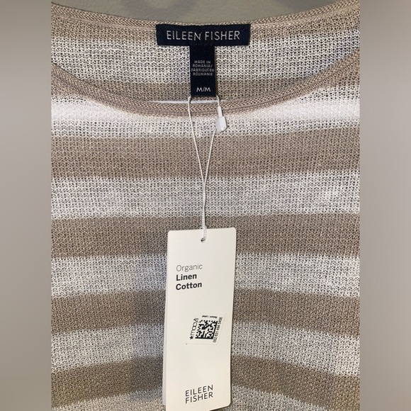 New! Eileen Fisher Organic Linen Cotton Natural White Crew Neck Striped Tunic M - Picture 4 of 6